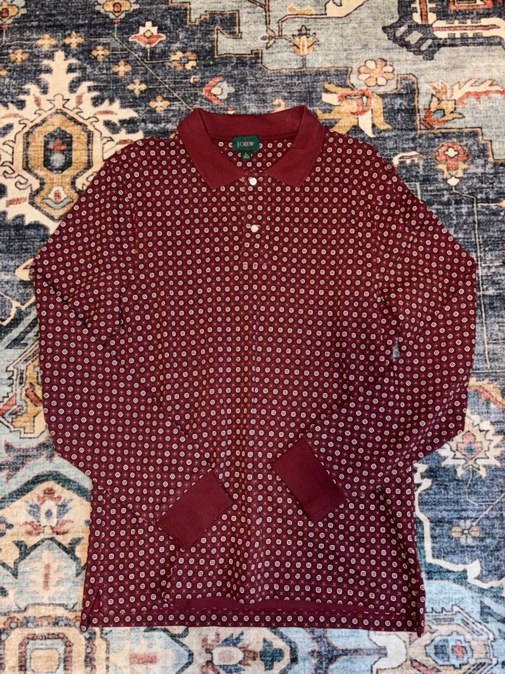 J. Crew Maroon Polo with Ivory Dot Pattern